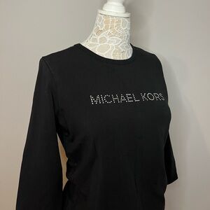 Michael Kors Black Cropped Sleeve Top with Logo